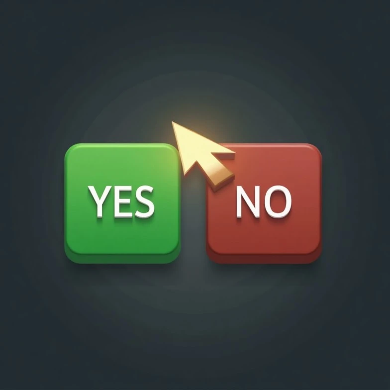 A digital interface for our Yes/No Decision Maker, showing a clear choice between a glowing green YES button and a red NO button.
